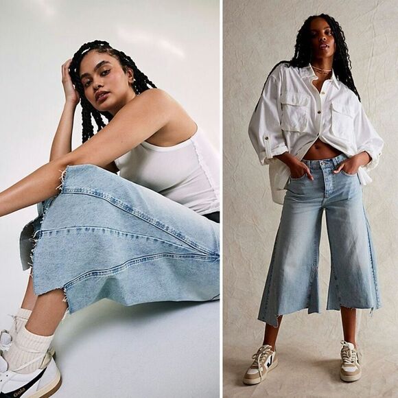 NWOT Free People We The Free Ripple Wide-Leg Jeans Light Wash Size 27L - Picture 1 of 8